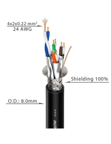 Купить Гибкий кабель категории 6 Roxtone C6AE, 4x2х0.22 кв. мм, вн. диаметр 8 мм, 100 м 