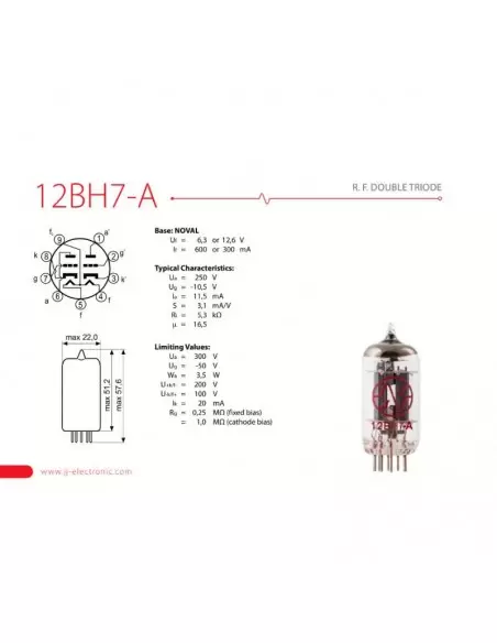 Лампа для усилителя JJ ELECTRONIC 12BH7-A