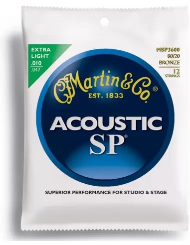 Струни для гітар MARTIN MSP3600 SP Acoustic 80/20 Bronze Extra Light 12 String(10-47)