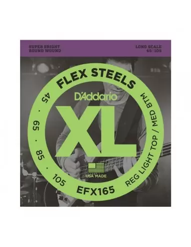 Струни для гітар D'ADDARIO EFX165 XL FLEX STEELS REG LIGHT TOP / MED BOTTOM 45-105