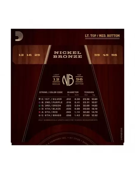 Струни для гітар D'ADDARIO NB1256 NICKEL BRONZE LIGHT TOP / MEDIUM BOTTOM 12-56
