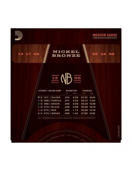 Струни для гітар D'ADDARIO NB1356 NICKEL BRONZE MEDIUM 13-56