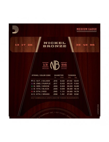 Струны для гитар D`ADDARIO NB1356 NICKEL BRONZE MEDIUM 13-56
