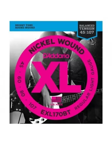 Струни для гітар D'ADDARIO EXL170BT XL BALANCED TENSION BASS REG. LIGHT 45-107