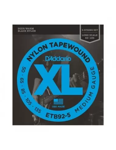 Струни для гітар D'ADDARIO ETB92 - 5 XL NYLON TAPEWOUND 5 STRING BASS 50-135