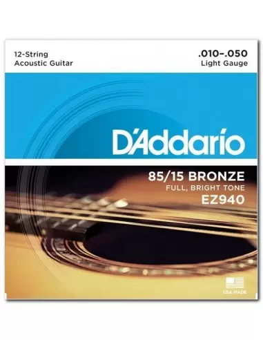 Струни для гітар D'ADDARIO EZ940 BRONZE MEDIUM 12 STRINGS 10-50