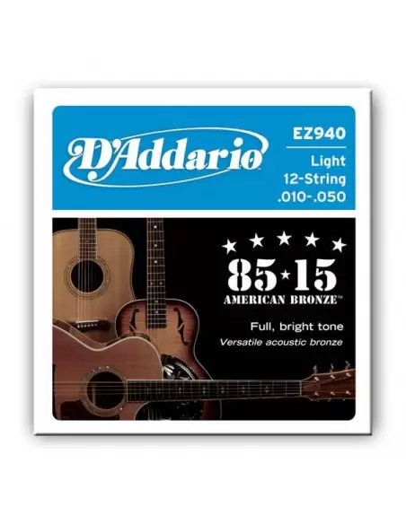 Струни для гітар D'ADDARIO EZ940 BRONZE MEDIUM 12 STRINGS 10-50