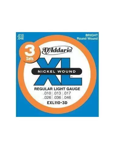 Струни для гітар D'ADDARIO EXL110 - 3D XL REGULAR LIGHT(3 SET)