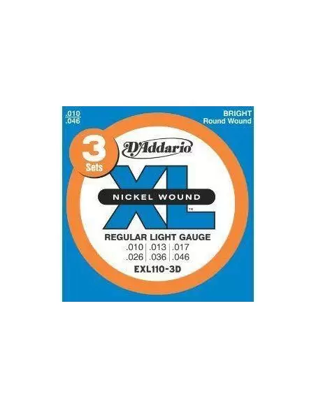 Струны для гитар D`ADDARIO EXL110-3D XL REGULAR LIGHT (3 SET)