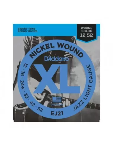 Струни для гітар D'ADDARIO EJ21 XL JAZZ LIGHT 12-52