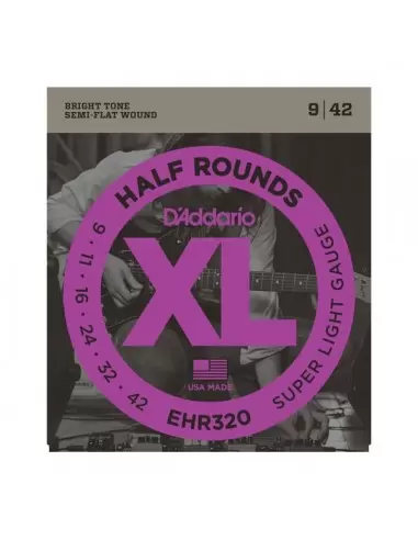 Струни для гітар D'ADDARIO EHR320 XL HALF ROUNDS SUPER LIGHT 09-42