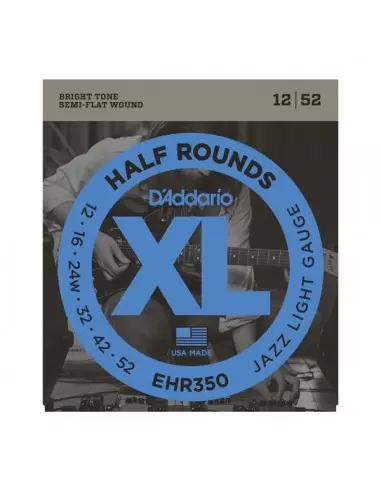 Струни для гітар D'ADDARIO EHR350 XL HALF ROUNDS JAZZ LIGHT 12-52