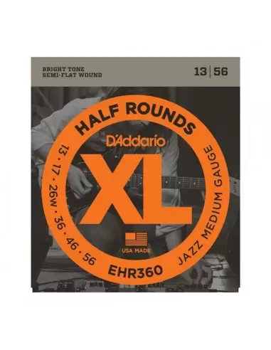 Струны для гитар D`ADDARIO EHR360 XL HALF ROUNDS JAZZ MEDIUM 13-56