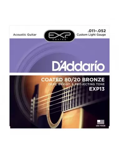 Струни для гітар D'ADDARIO EXP13 EXP 80/20 BRONZE CUSTOM LIGHT 11-52