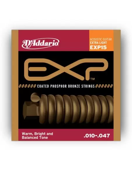 Струни для гітар D'ADDARIO EXP15 EXP PHOSPHOR BRONZE EXTRA LIGHT 10-47