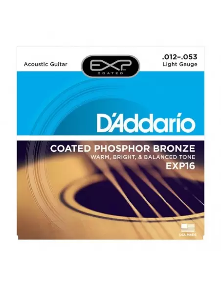 Струны для гитар D`ADDARIO EXP16 EXP PHOSPHOR BRONZE LIGHT 12-53