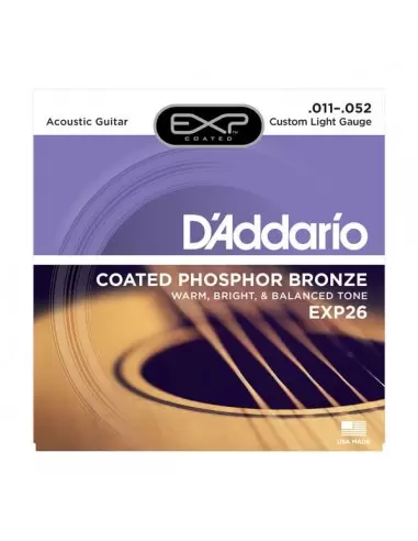 Струни для гітар D'ADDARIO EXP26 EXP PHOSPHOR BRONZE CUSTOM LIGHT 11-52