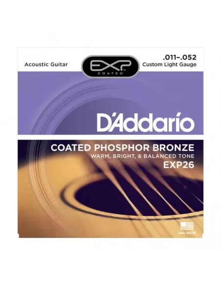 Струни для гітар D'ADDARIO EXP26 EXP PHOSPHOR BRONZE CUSTOM LIGHT 11-52