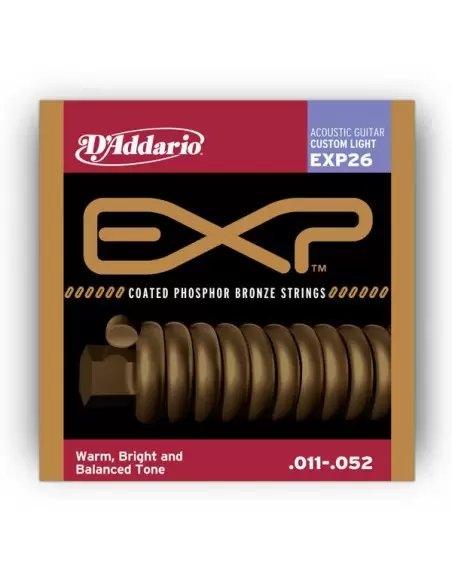 Струни для гітар D'ADDARIO EXP26 EXP PHOSPHOR BRONZE CUSTOM LIGHT 11-52