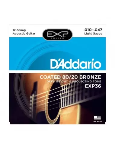 Струны для гитар D`ADDARIO EXP36 EXP 80/20 BRONZE LIGHT 12-STRING 10-47