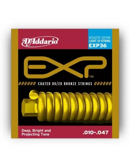 Струни для гітар D'ADDARIO EXP36 EXP 80/20 BRONZE LIGHT 12 - STRING 10-47