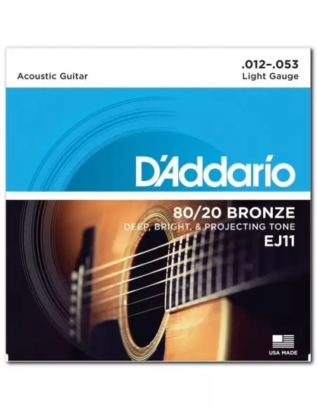 Струни для гітар D'ADDARIO EJ11 80/20 BRONZE LIGHT 12-53