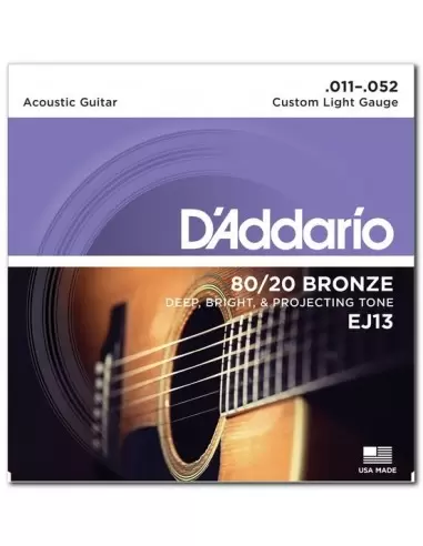 Струни для гітар D'ADDARIO EJ13 80/20 BRONZE CUSTOM LIGHT 11-52