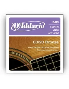 Струни для гітар D'ADDARIO EJ13 80/20 BRONZE CUSTOM LIGHT 11-52 2