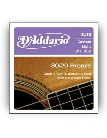 Струны для гитар D`ADDARIO EJ13 80/20 BRONZE CUSTOM LIGHT 11-52