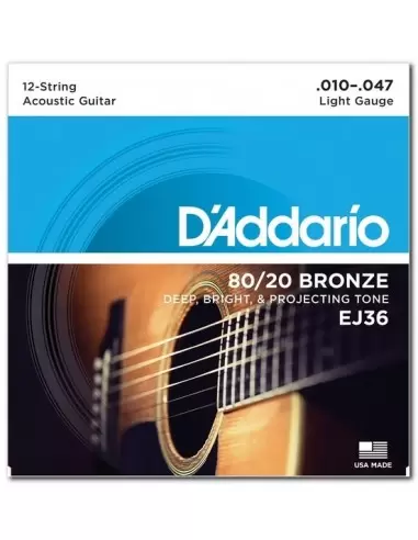 Струни для гітар D'ADDARIO EJ36 80/20 BRONZE LIGHT 12 - STRING 10-47