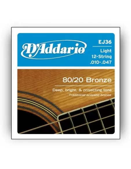 Струни для гітар D'ADDARIO EJ36 80/20 BRONZE LIGHT 12 - STRING 10-47