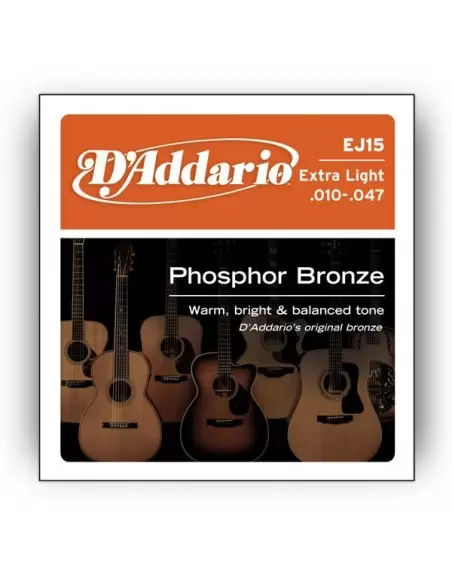 Струни для гітар D'ADDARIO EJ15 PHOSPHOR BRONZE EXTRA LIGHT 10-47