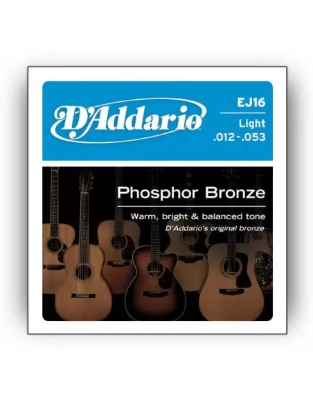 Струни для гітар D'ADDARIO EJ16 PHOSPHOR BRONZE LIGHT 12-53