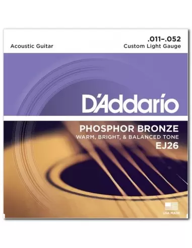Струны для гитар D`ADDARIO EJ26 PHOSPHOR BRONZE CUSTOM LIGHT 11-52