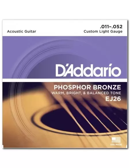 Струны для гитар D`ADDARIO EJ26 PHOSPHOR BRONZE CUSTOM LIGHT 11-52