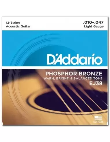 Струни для гітар D'ADDARIO EJ38 PHOSPHOR BRONZE LIGHT 12 - STRING 10-47