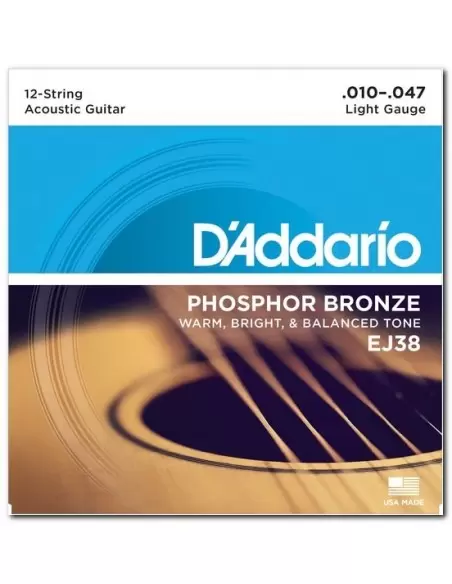 Струны для гитар D`ADDARIO EJ38 PHOSPHOR BRONZE LIGHT 12-STRING 10-47