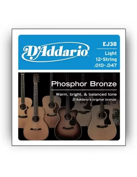 Струни для гітар D'ADDARIO EJ38 PHOSPHOR BRONZE LIGHT 12 - STRING 10-47