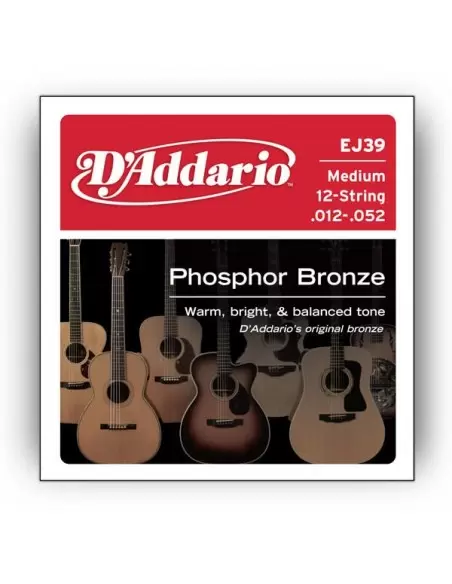 Струни для гітар D'ADDARIO EJ39 PHOSPHOR BRONZE MEDIUM 12 - STRING 12-52