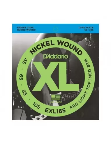 Струни для гітар D'ADDARIO EXL165 XL REG LIGHT TOP / MED BOTTOM 45-105