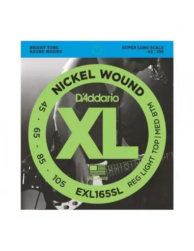 Струни для гітар D'ADDARIO EXL165SL XL REG LIGHT TOP / MED BOTTOM 45-105