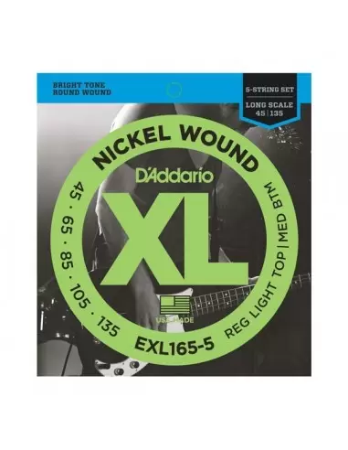 Струни для гітар D'ADDARIO EXL165 - 5 XL REG LIGHT TOP / MED BOTTOM 5 STRING 45-135