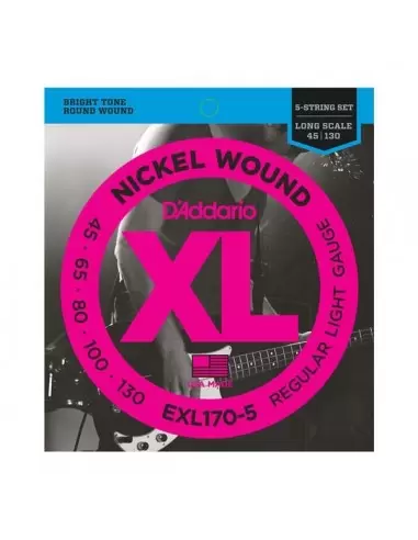 Струни для гітар D'ADDARIO EXL170 - 5 XL REGULAR LIGHT 5 STRING 45-130