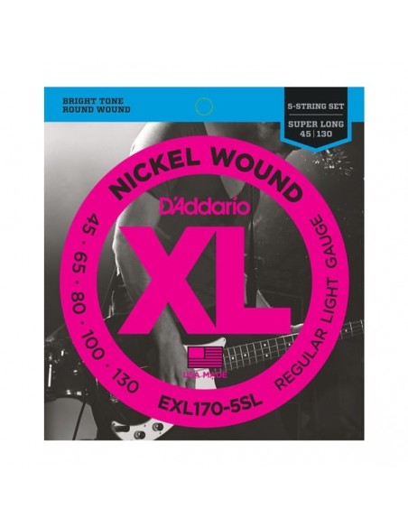 Струни для гітар D'ADDARIO EXL170 - 5SL XL REGULAR LIGHT 5 STRING 45-130