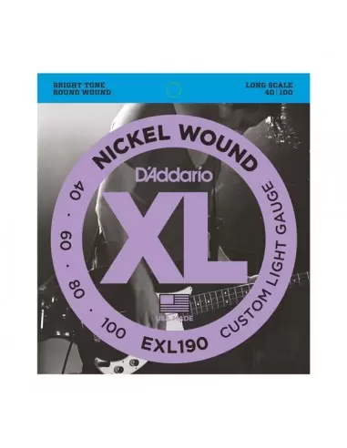 Струны для гитар D`ADDARIO EXL190 XL CUSTOM LIGHT 40-100