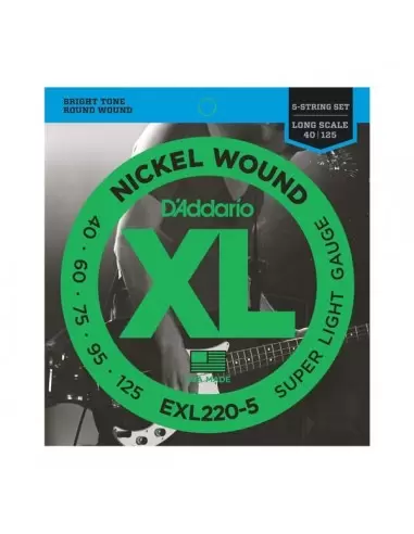 Струни для гітар D'ADDARIO EXL220 - 5 XL SUPER LIGHT 5 STRING 40-125