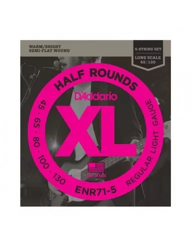 Струни для гітар D'ADDARIO ENR71 - 5 XL NICKEL HALF ROUNDS BASS 5 45-130