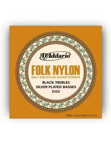 Струни для гітар D'ADDARIO EJ32 FOLK NYLON Ball End Silver Wound / Black Treble