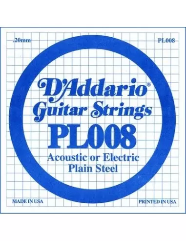 Струни для гітар D'ADDARIO PL008 Plain Steel 008