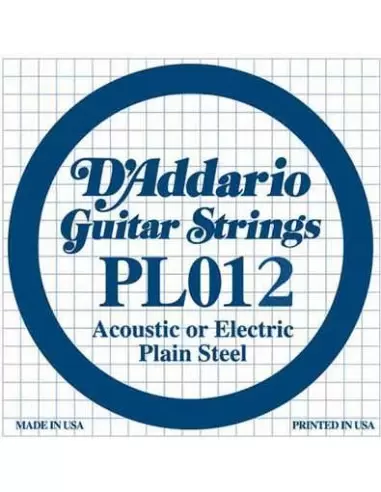Струны для гитар D`ADDARIO PL012 Plain Steel 012